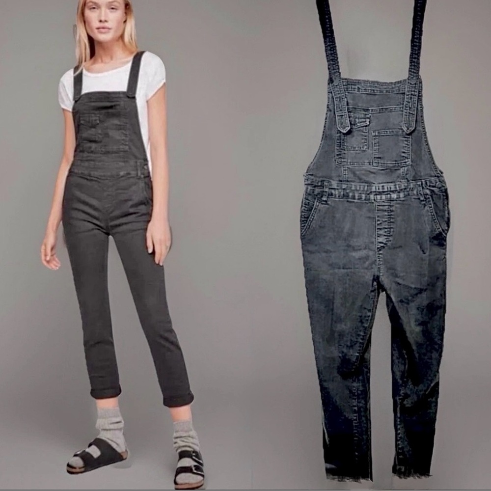 Free People We The Free Washed Denim Black Overall, Size 29